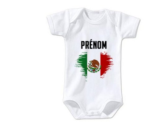 Body bébé Drapeau effet pinceau Mexique avec prénom taille 3/6 mois manches Courtes