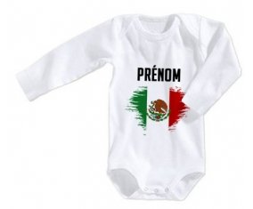 Body bébé Drapeau effet pinceau Mexique avec prénom taille 3/6 mois manches Longues