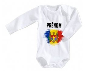 Body bébé Drapeau effet pinceau Moldavie avec prénom taille 3/6 mois manches Longues