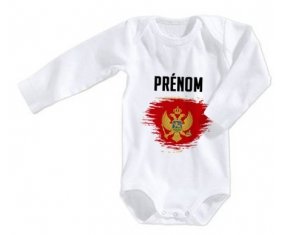 Body bébé Drapeau effet pinceau Monténégro avec prénom taille 3/6 mois manches Longues