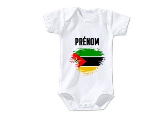 Body bébé Drapeau effet pinceau Mozambique avec prénom taille 3/6 mois manches Courtes