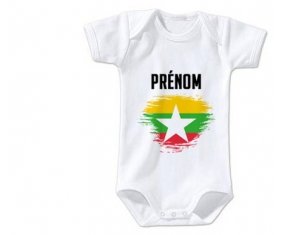 Body bébé Drapeau effet pinceau Myanmar avec prénom taille 3/6 mois manches Courtes