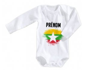 Body bébé Drapeau effet pinceau Myanmar avec prénom taille 3/6 mois manches Longues