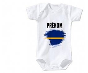 Body bébé Drapeau effet pinceau Nauru avec prénom taille 3/6 mois manches Courtes