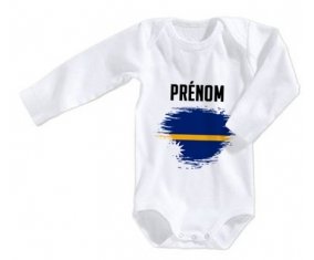 Body bébé Drapeau effet pinceau Nauru avec prénom taille 3/6 mois manches Longues