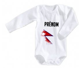 Body bébé Drapeau effet pinceau Népal avec prénom taille 3/6 mois manches Longues