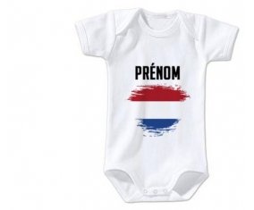 Body bébé Drapeau effet pinceau Pays-Bas avec prénom taille 3/6 mois manches Courtes