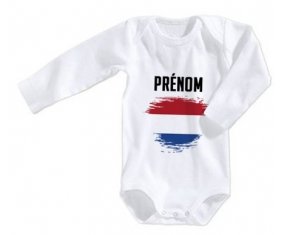 Body bébé Drapeau effet pinceau Pays-Bas avec prénom taille 3/6 mois manches Longues