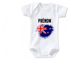Body bébé Drapeau effet pinceau Nouvelle-Zélande avec prénom taille 3/6 mois manches Courtes