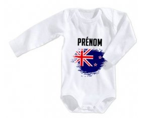 Body bébé Drapeau effet pinceau Nouvelle-Zélande avec prénom taille 3/6 mois manches Longues