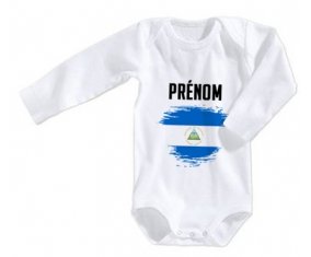 Body bébé Drapeau effet pinceau Nicaragua avec prénom taille 3/6 mois manches Longues
