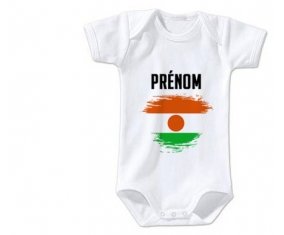 Body bébé Drapeau effet pinceau Niger avec prénom taille 3/6 mois manches Courtes