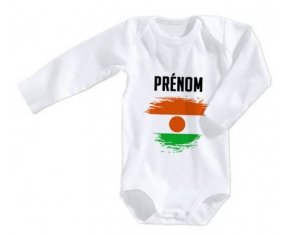 Body bébé Drapeau effet pinceau Niger avec prénom taille 3/6 mois manches Longues