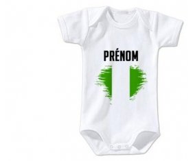 Body bébé Drapeau effet pinceau Nigeria avec prénom taille 3/6 mois manches Courtes