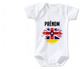 Body bébé Drapeau effet pinceau Niue avec prénom taille 3/6 mois manches Courtes
