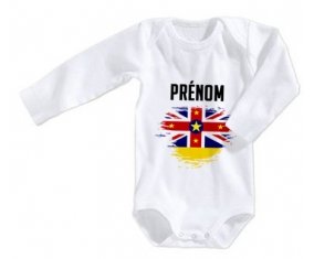 Body bébé Drapeau effet pinceau Niue avec prénom taille 3/6 mois manches Longues