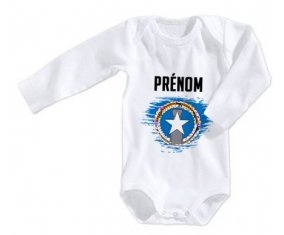 Body bébé Drapeau effet pinceau Corée du Nord avec prénom taille 3/6 mois manches Longues