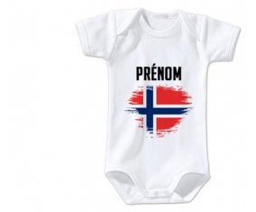 Body bébé Drapeau effet pinceau Norvège avec prénom taille 3/6 mois manches Courtes