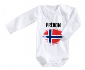 Body bébé Drapeau effet pinceau Norvège avec prénom taille 3/6 mois manches Longues