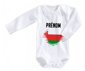 Body bébé Drapeau effet pinceau Oman avec prénom taille 3/6 mois manches Longues