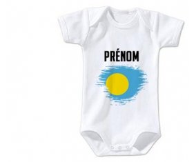 Body bébé Drapeau effet pinceau Palau avec prénom taille 3/6 mois manches Courtes