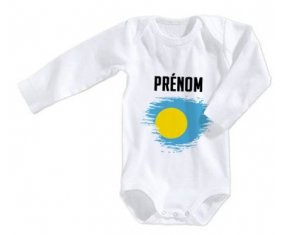 Body bébé Drapeau effet pinceau Palau avec prénom taille 3/6 mois manches Longues