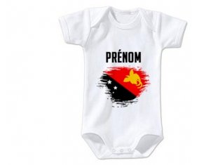 Body bébé Drapeau effet pinceau Papouasie Nouvelle Guinée avec prénom taille 3/6 mois manches Courtes
