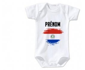 Body bébé Drapeau effet pinceau Paraguay avec prénom taille 3/6 mois manches Courtes