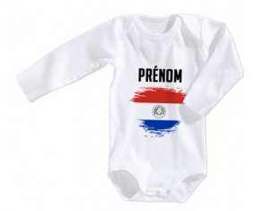 Body bébé Drapeau effet pinceau Paraguay avec prénom taille 3/6 mois manches Longues