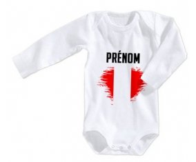 Body bébé Drapeau effet pinceau Pérou avec prénom taille 3/6 mois manches Longues