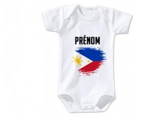 Body bébé Drapeau effet pinceau Philippines avec prénom taille 3/6 mois manches Courtes