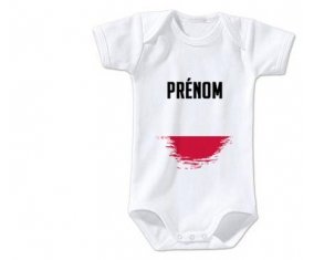 Body bébé Drapeau effet pinceau Pologne avec prénom taille 3/6 mois manches Courtes