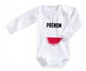 Body bébé Drapeau effet pinceau Pologne avec prénom taille 3/6 mois manches Longues