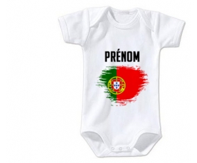 Body bébé Drapeau effet pinceau le Portugal avec prénom taille 3/6 mois manches Courtes