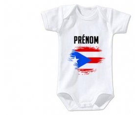 Body bébé Drapeau effet pinceau Porto Rico avec prénom taille 3/6 mois manches Courtes