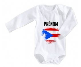 Body bébé Drapeau effet pinceau Porto Rico avec prénom taille 3/6 mois manches Longues
