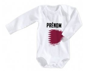 Body bébé Drapeau effet pinceau Qatar avec prénom taille 3/6 mois manches Longues