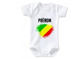 Body bébé Drapeau effet pinceau République du Congo avec prénom taille 3/6 mois manches Courtes