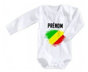 Body bébé Drapeau effet pinceau République du Congo avec prénom taille 3/6 mois manches Longues