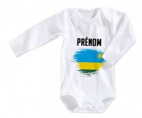 Body bébé Drapeau effet pinceau Rwanda avec prénom taille 3/6 mois manches Longues