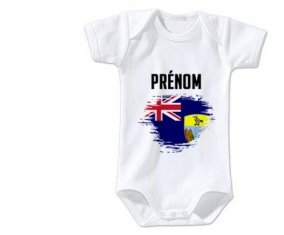 Body bébé Drapeau effet pinceau Sainte-Hélène avec prénom taille 3/6 mois manches Courtes