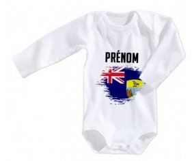 Body bébé Drapeau effet pinceau Sainte-Hélène avec prénom taille 3/6 mois manches Longues