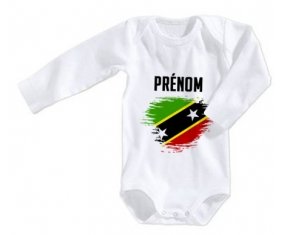 Body bébé Drapeau effet pinceau Saint-Christophe-et-Niévès avec prénom taille 3/6 mois manches Longues