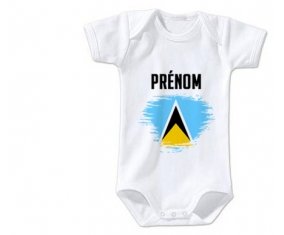 Body bébé Drapeau effet pinceau Sainte-Lucie avec prénom taille 3/6 mois manches Courtes