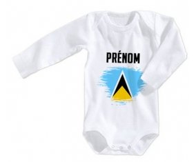 Body bébé Drapeau effet pinceau Sainte-Lucie avec prénom taille 3/6 mois manches Longues