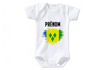 Body bébé Drapeau effet pinceau Saint-Vincent-et-les-Grenadines avec prénom taille 3/6 mois manches Courtes
