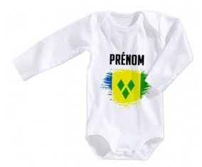 Body bébé Drapeau effet pinceau Saint-Vincent-et-les-Grenadines avec prénom taille 3/6 mois manches Longues