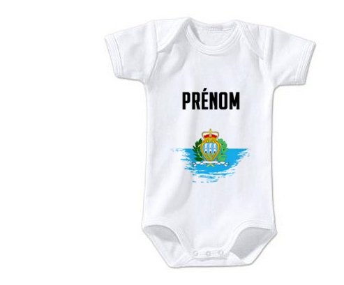 Body bébé Drapeau effet pinceau Saint Marin avec prénom taille 3/6 mois manches Courtes