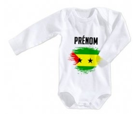 Body bébé Drapeau effet pinceau Sao Tomé et Principe avec prénom taille 3/6 mois manches Longues