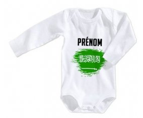Body bébé Drapeau effet pinceau Arabie Saoudite avec prénom taille 3/6 mois manches Longues